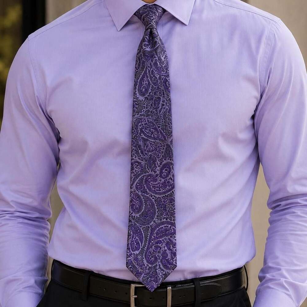 Pronto Uomo Platinum Purple and Gray Paisley Silk Blend Tie